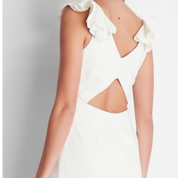 Express White Mini Ruffle Open back Dress - Picture 2 of 6